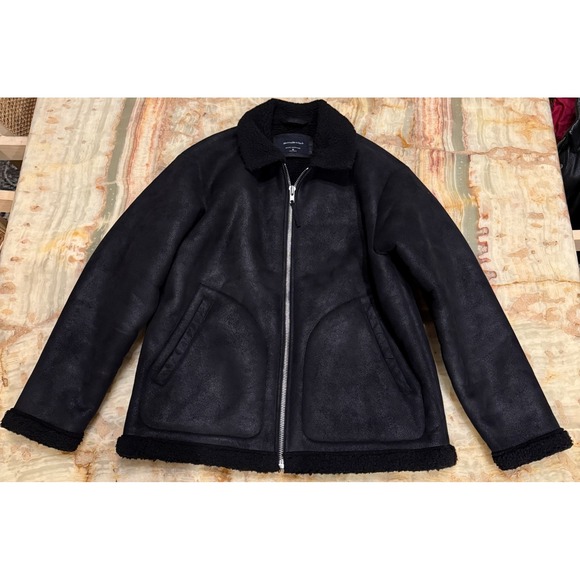 Abercrombie & Fitch Jackets & Blazers - Abercrombie & Fitch Womens Relaxed Vegan Suede Aviator Jacket Lined Black Medium